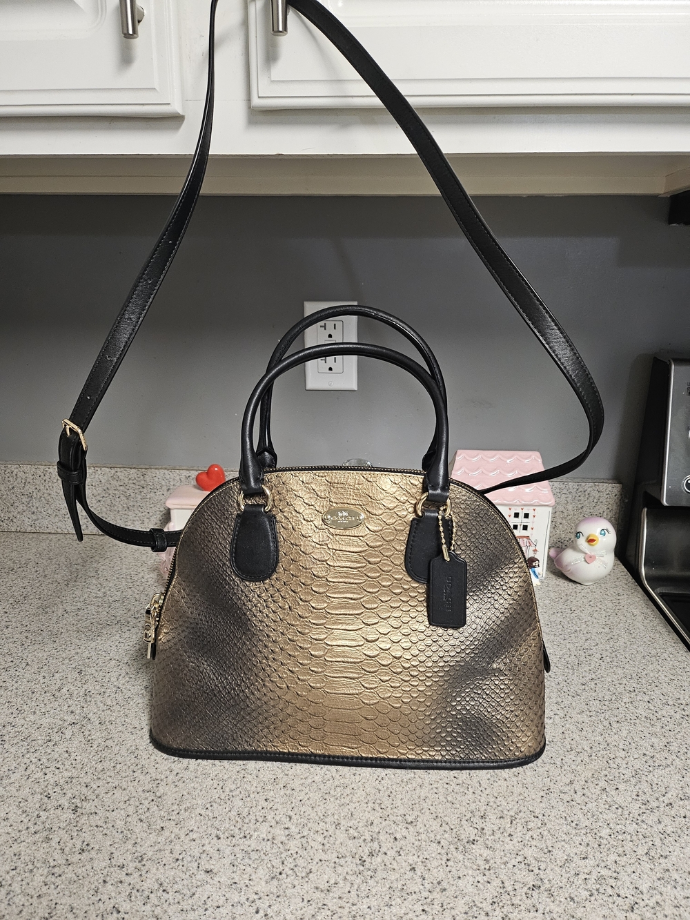 COACH CORA DOMED SNAKEPRINT SATCHEL CROSSBODY BAG GOLD
